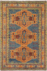 handmade Geometric Balouchi Blue Beige Hand Knotted RECTANGLE 100% WOOL area rug 4x6